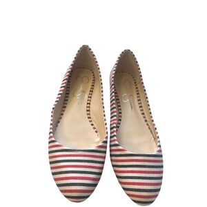 Jessica Simpson Striped Ballet Flats  Perfect for 4th of July Comfy Shoes Size 8